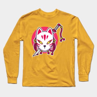 Cute Kitsune With Sword Cartoon Long Sleeve T-Shirt